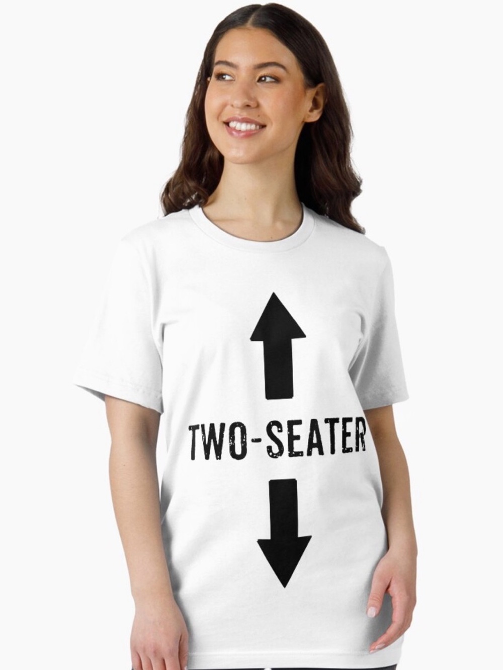 Funny White "Two-Seater" Unisex Graphic Tee with Black Arrows